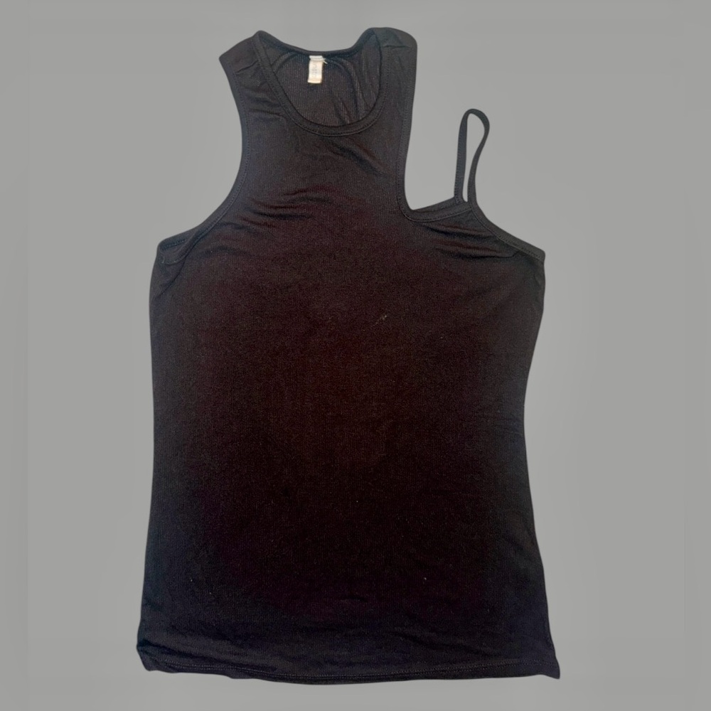 LANSTON Women’s Black Racer Back Ribbed Tank with‎ one shoulder strap. XS